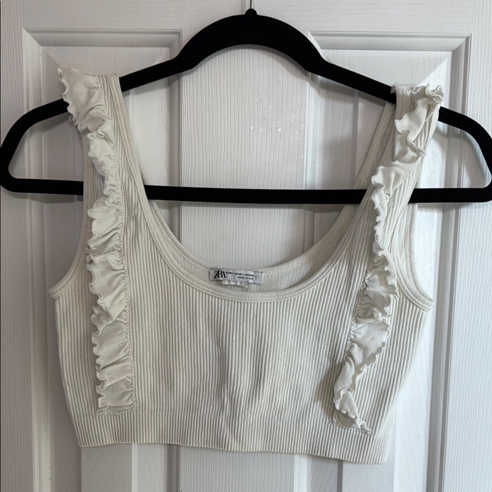 Zara White Ruffled Women's Bra Top